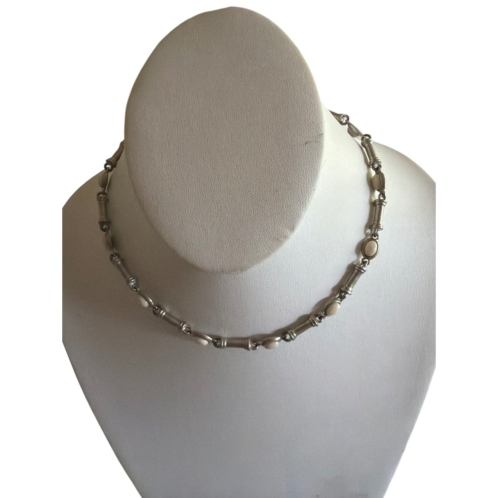 Ralph Lauren Necklace Silver Cream Cabochon Toggle Link Bar Station Equestrian